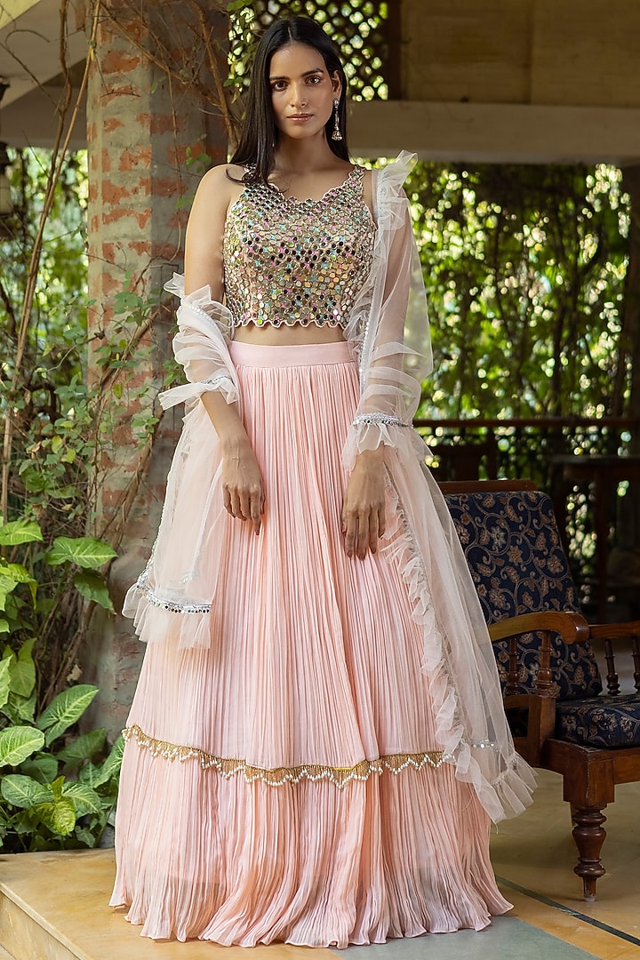 Light Rose Pink Chinon Lehenga Set by Basanti - Kapde aur Koffee at Pernia's Pop Up Shop