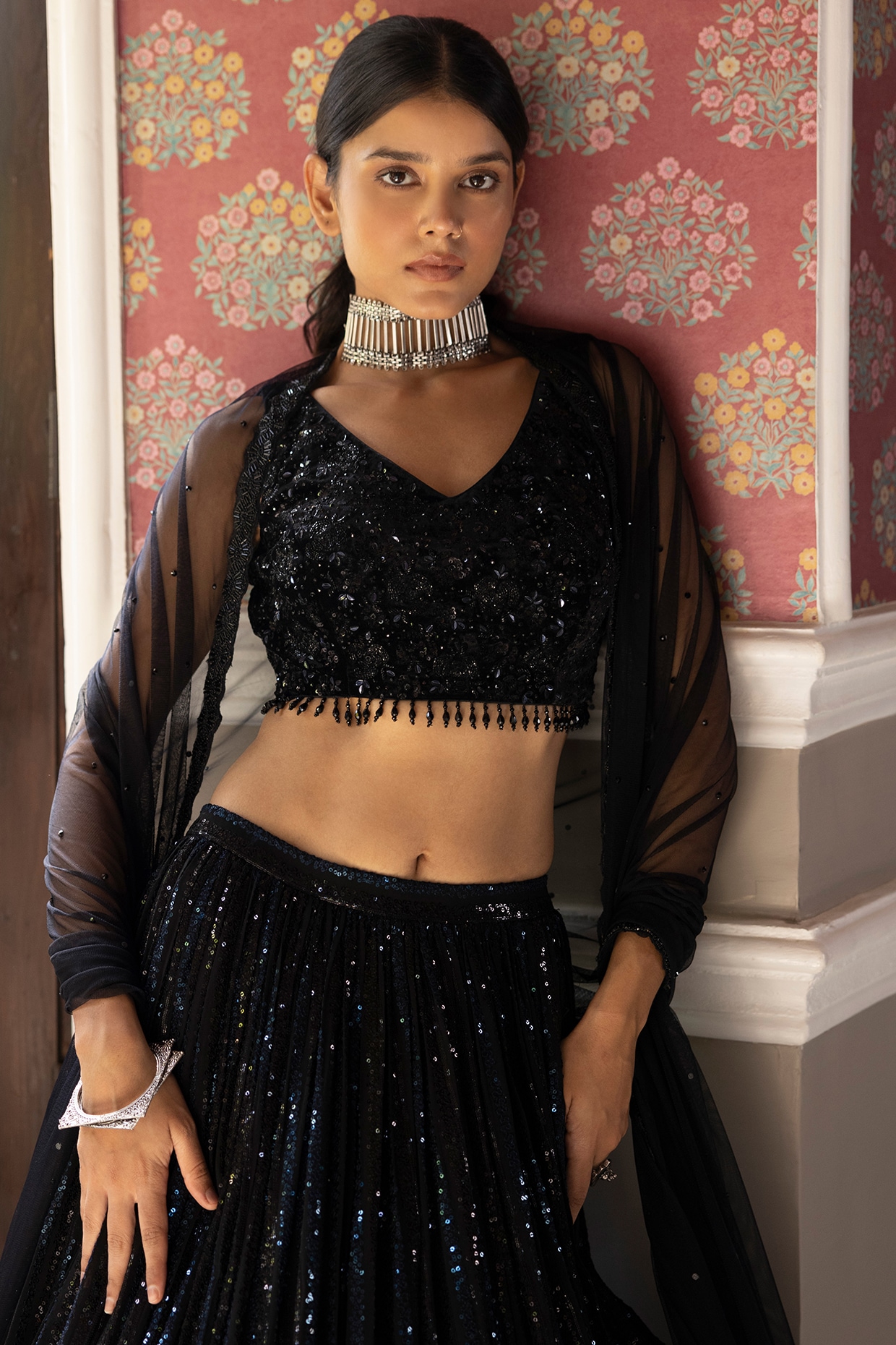 Buy ROKKLIKE Women Black Embroidered Net Semi Stitched Lehenga Choli, Free  size Online at Best Prices in India - JioMart.