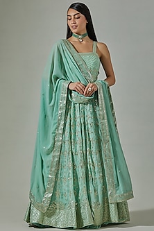 Sea Green Georgette Embroidered Anarkali Set Design by Basanti - Kapde ...