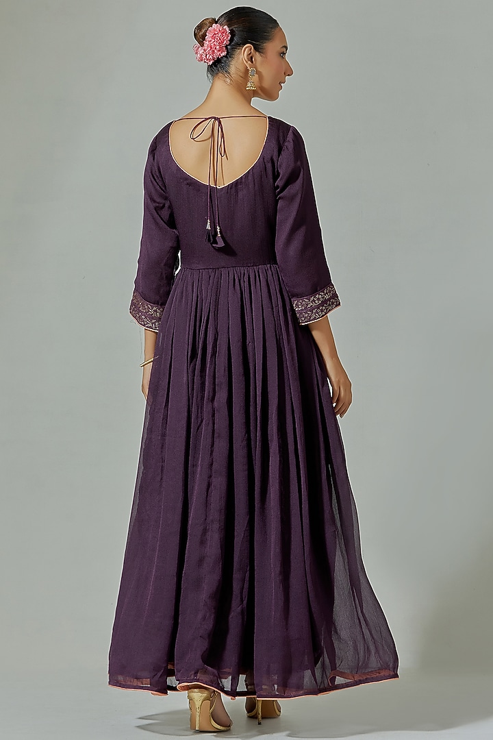 Purple Chinon Hand Embroidered Anarkali Set by Basanti - Kapde aur Koffee at Pernia's Pop Up Shop