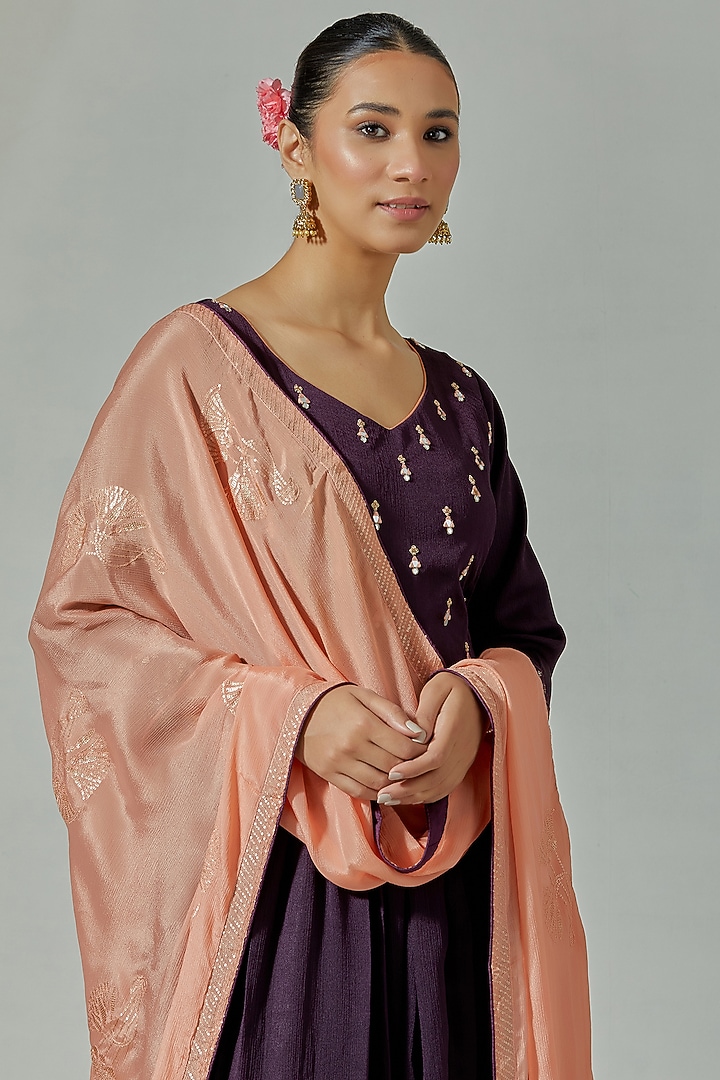 Purple Chinon Hand Embroidered Anarkali Set by Basanti - Kapde aur Koffee at Pernia's Pop Up Shop