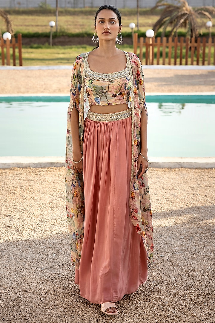 Pink Crepe Embroidered Skirt Set by Basanti - Kapde aur Koffee at Pernia's Pop Up Shop