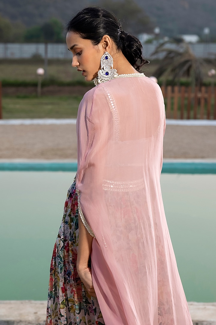 Peach Viscose Organza Embroidered Cape Set by Basanti - Kapde aur Koffee at Pernia's Pop Up Shop