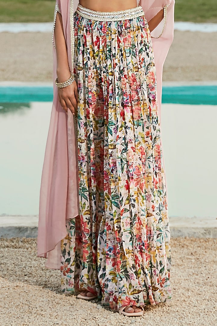 Peach Viscose Organza Embroidered Cape Set by Basanti - Kapde aur Koffee at Pernia's Pop Up Shop