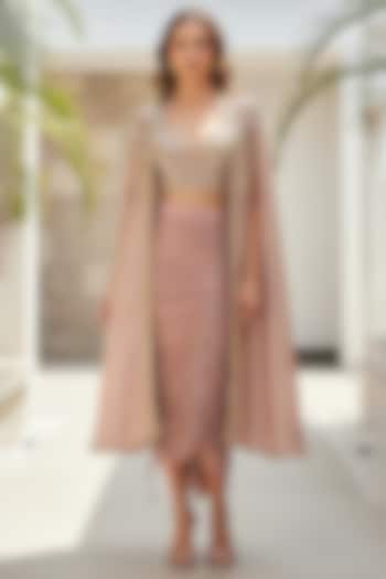 Peach Lycra Draped Skirt Set by Basanti - Kapde aur Koffee at Pernia's Pop Up Shop