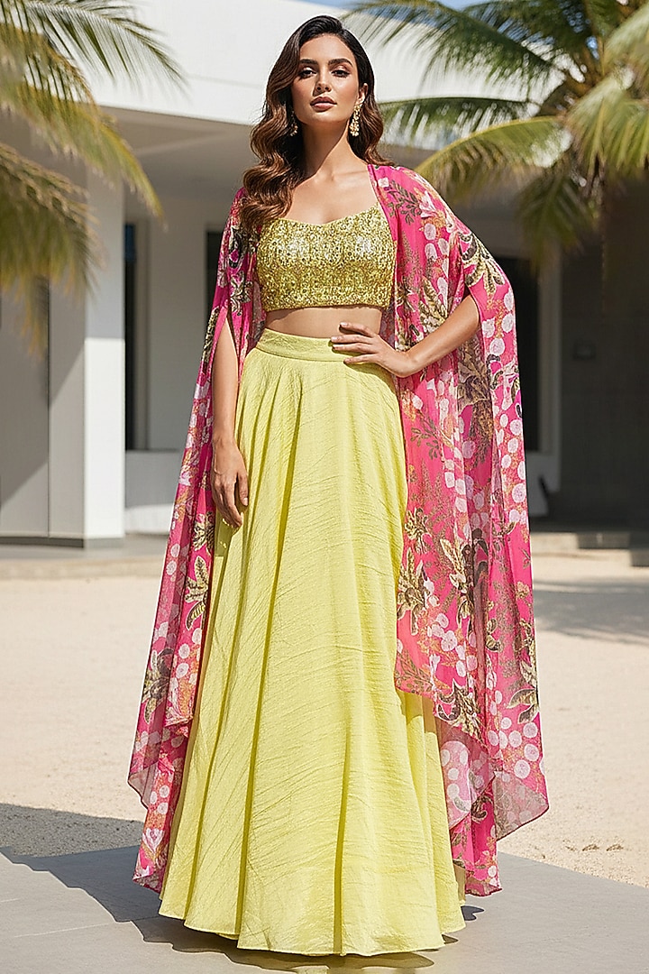 Yellow Georgette Skirt Set by Basanti - Kapde aur Koffee at Pernia's Pop Up Shop