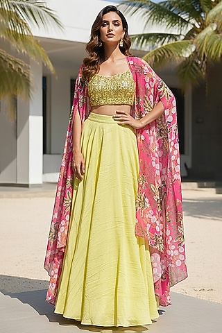Yellow Georgette Skirt Set by Basanti - Kapde aur Koffee