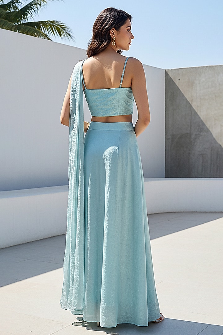 Blue Crushed Tissue Draped Festive Saree Set by Basanti - Kapde aur Koffee at Pernia's Pop Up Shop