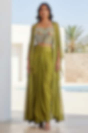 Green Chinon Draped Skirt Set by Basanti - Kapde aur Koffee at Pernia's Pop Up Shop