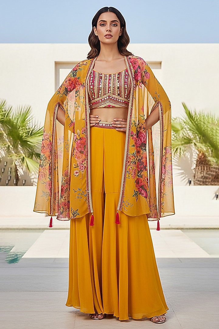 Yellow Georgette Sharara Set by Basanti - Kapde aur Koffee at Pernia's Pop Up Shop
