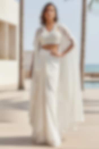 Ivory Georgette Draped Skirt Set by Basanti - Kapde aur Koffee at Pernia's Pop Up Shop