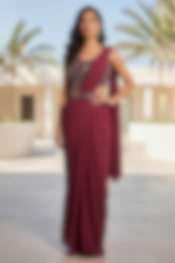 Red Georgette Draped Festive Saree Set by Basanti - Kapde aur Koffee at Pernia's Pop Up Shop