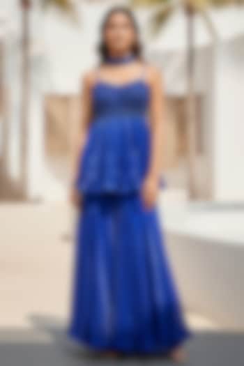 Blue Crushed Tissue Sharara Set by Basanti - Kapde aur Koffee at Pernia's Pop Up Shop