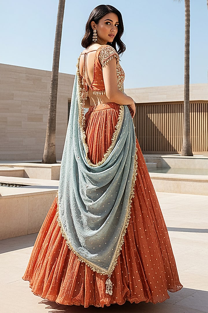 Red Tissue Embroidered Wedding Lehenga Set by Basanti - Kapde aur Koffee at Pernia's Pop Up Shop