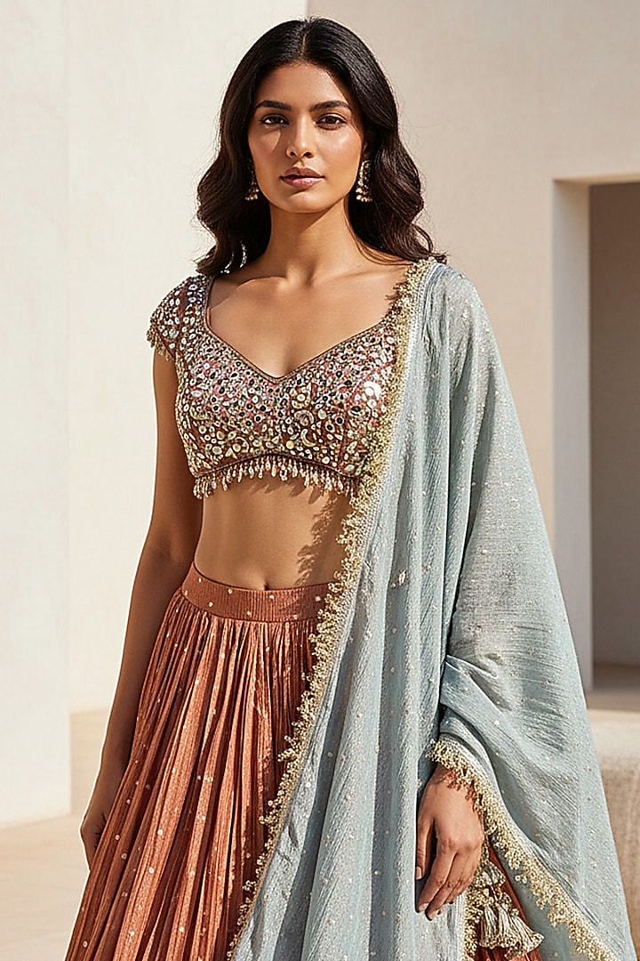 Red Tissue Embroidered Wedding Lehenga Set by Basanti - Kapde aur Koffee at Pernia's Pop Up Shop
