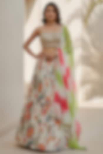 Ivory Georgette Printed Lehenga Set by Basanti - Kapde aur Koffee at Pernia's Pop Up Shop