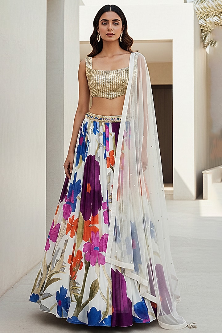 Ivory Georgette Printed Lehenga Set by Basanti - Kapde aur Koffee at Pernia's Pop Up Shop