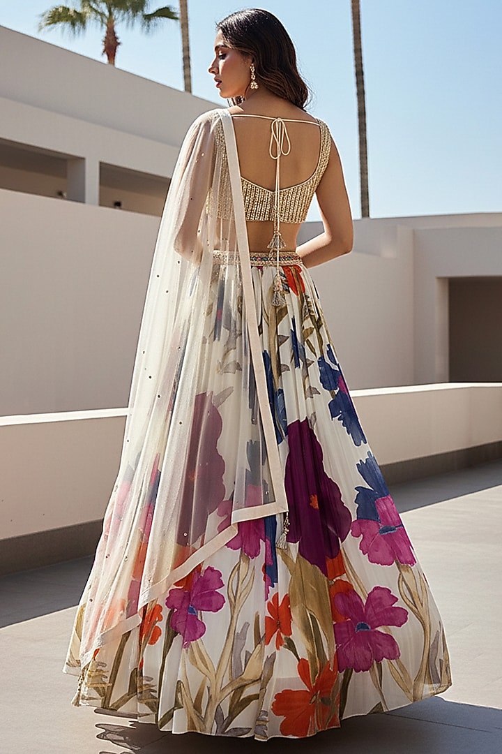 Ivory Georgette Printed Lehenga Set by Basanti - Kapde aur Koffee at Pernia's Pop Up Shop