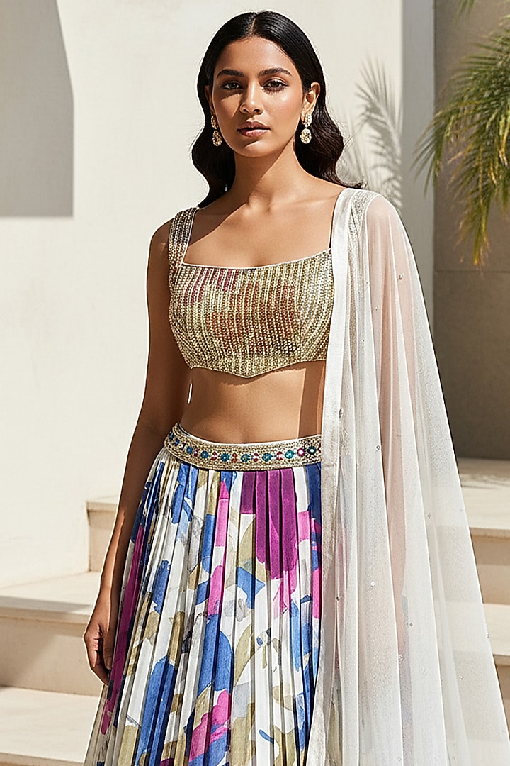 Ivory Georgette Printed Lehenga Set by Basanti - Kapde aur Koffee at Pernia's Pop Up Shop