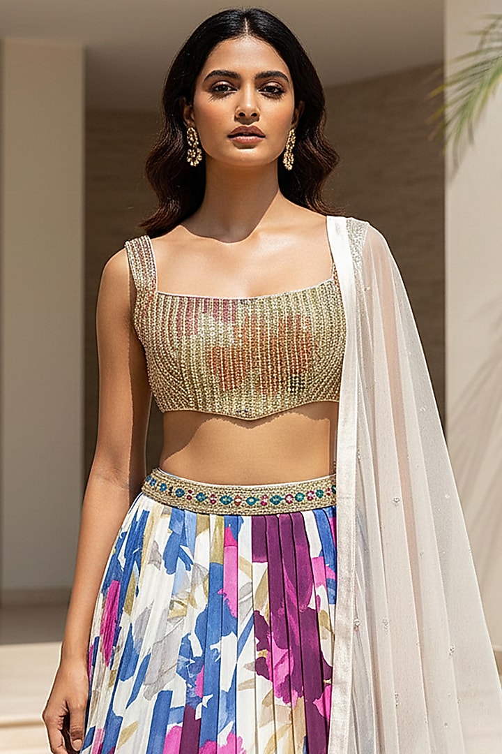 Ivory Georgette Printed Lehenga Set by Basanti - Kapde aur Koffee at Pernia's Pop Up Shop