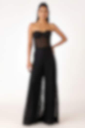 Black Chantilly Net Party Wear Sharara Set by Basanti - Kapde aur Koffee at Pernia's Pop Up Shop