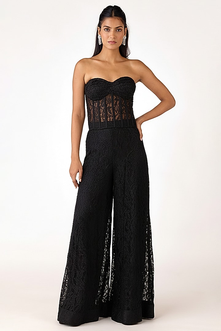 Black Chantilly Net Party Wear Sharara Set by Basanti - Kapde aur Koffee at Pernia's Pop Up Shop