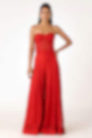 Red Chantilly Net Party Wear Sharara Set by Basanti - Kapde aur Koffee at Pernia's Pop Up Shop