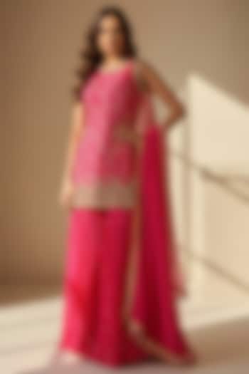 Pink Crepe Party Wear Sharara Set by Basanti - Kapde aur Koffee at Pernia's Pop Up Shop