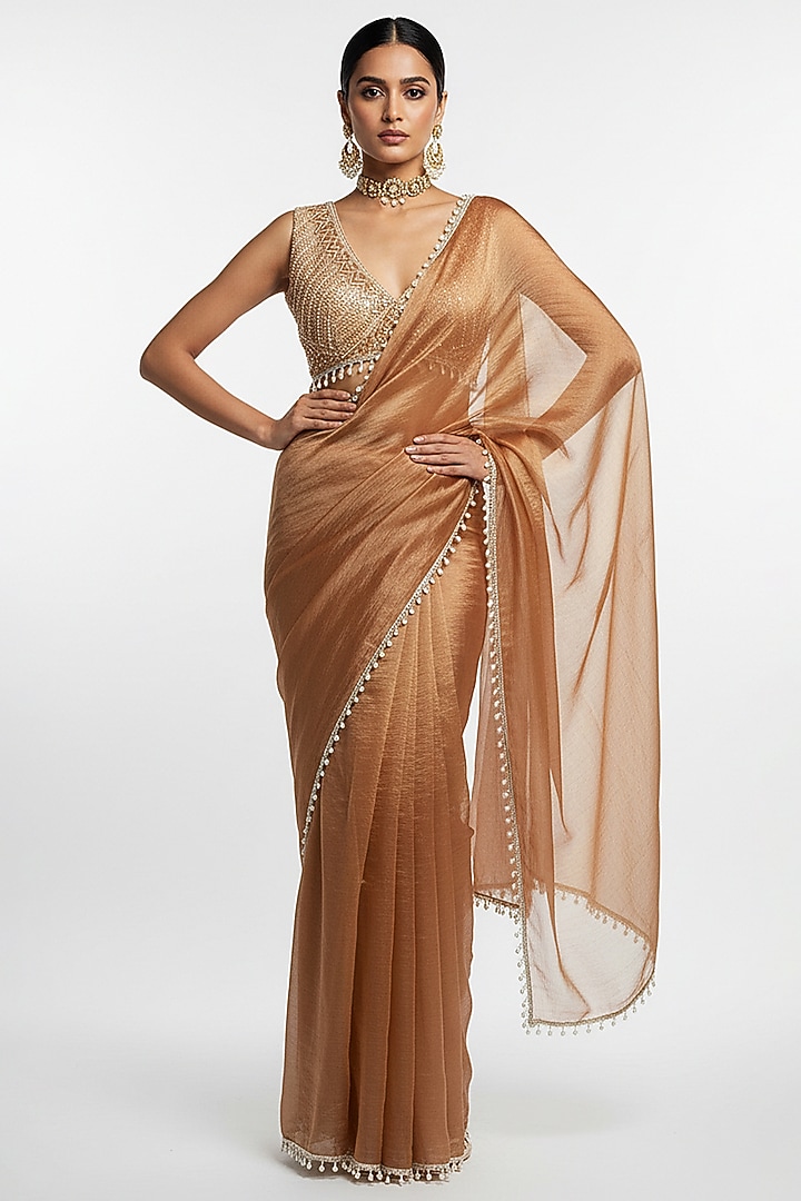 Golden Tissue Organza Party Wear Saree Set by Basanti - Kapde aur Koffee at Pernia's Pop Up Shop