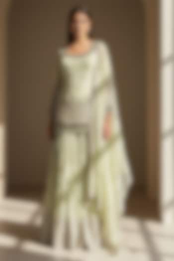 Green Georgette Mirror Embroidered Party Wear Sharara Set by Basanti - Kapde aur Koffee at Pernia's Pop Up Shop