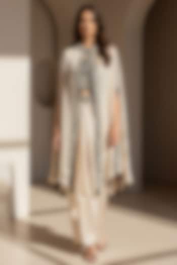 Ivory Chinon Silk Draped Skirt Set by Basanti - Kapde aur Koffee at Pernia's Pop Up Shop