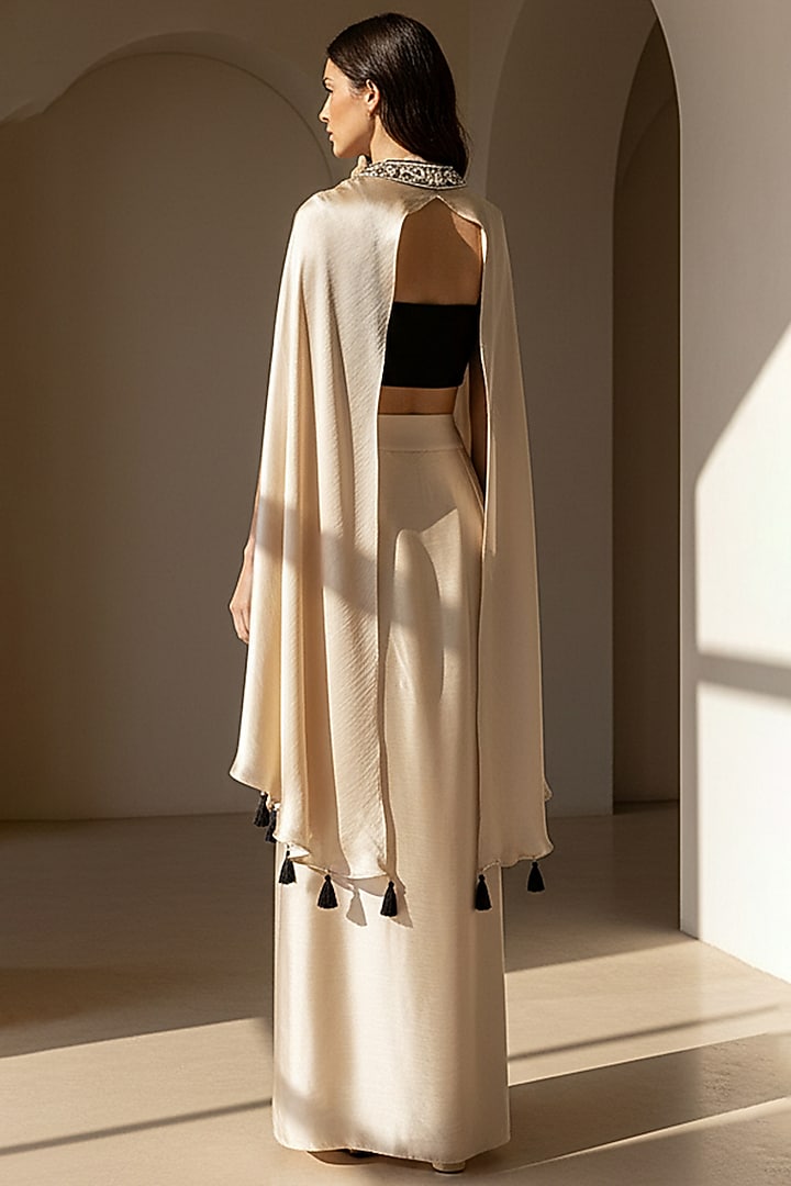 Ivory Chinon Silk Draped Skirt Set by Basanti - Kapde aur Koffee at Pernia's Pop Up Shop