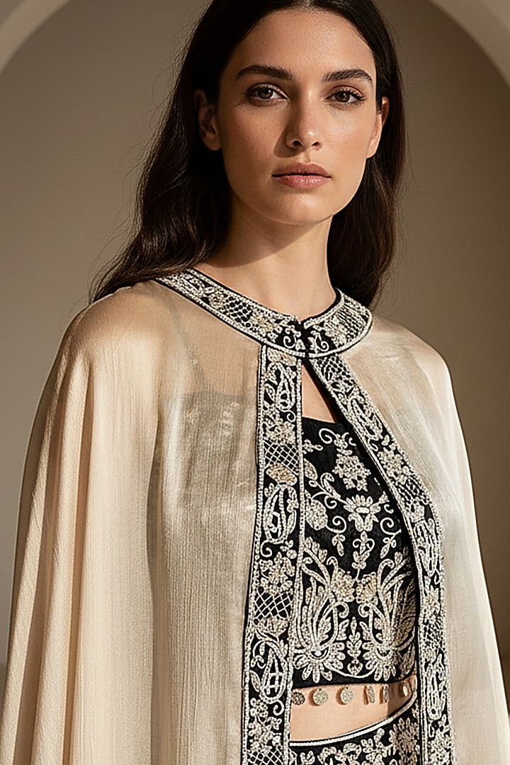 Ivory Chinon Silk Draped Skirt Set by Basanti - Kapde aur Koffee at Pernia's Pop Up Shop