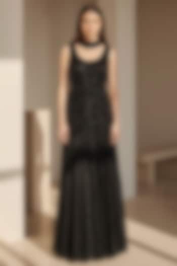 Black Satin Party Wear Sharara Set by Basanti - Kapde aur Koffee at Pernia's Pop Up Shop