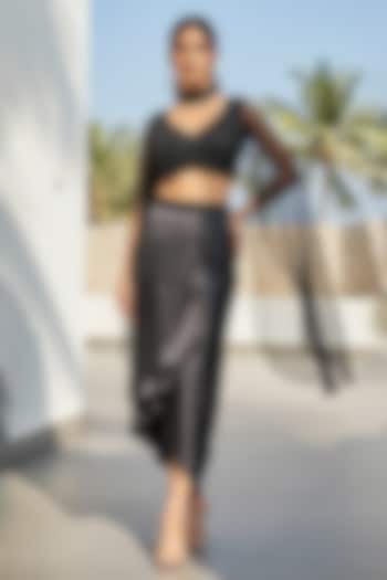 Black Viscose Georgette Draped Skirt Set by Basanti - Kapde aur Koffee at Pernia's Pop Up Shop