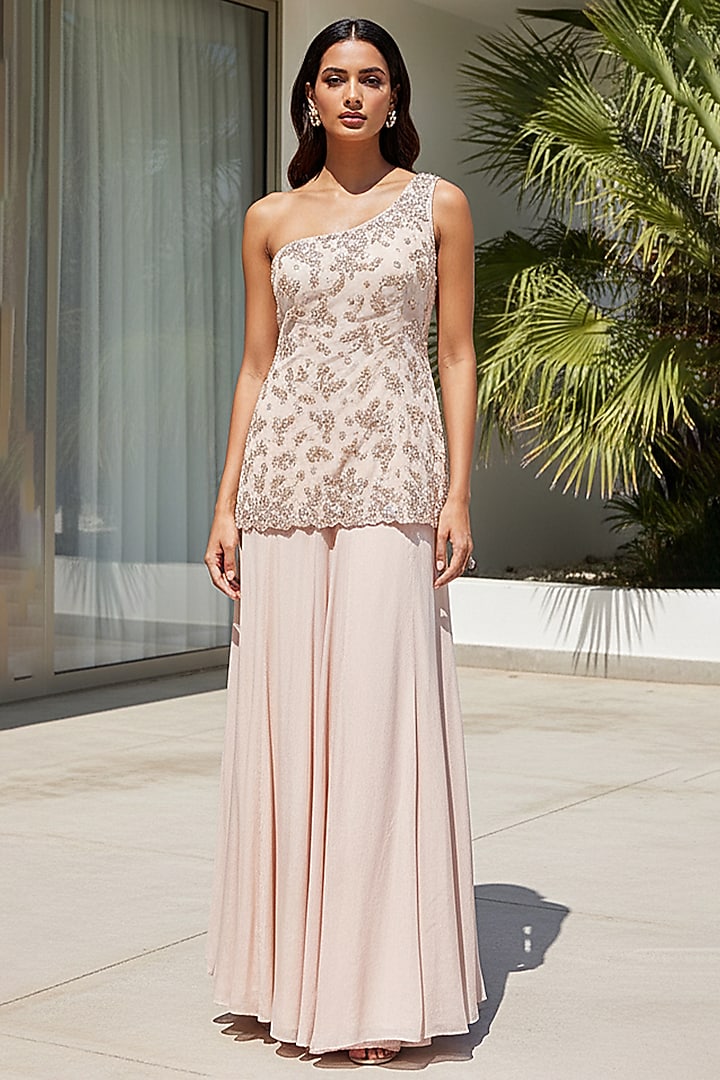 Peach Chinon Party Wear Sharara Set by Basanti - Kapde aur Koffee at Pernia's Pop Up Shop