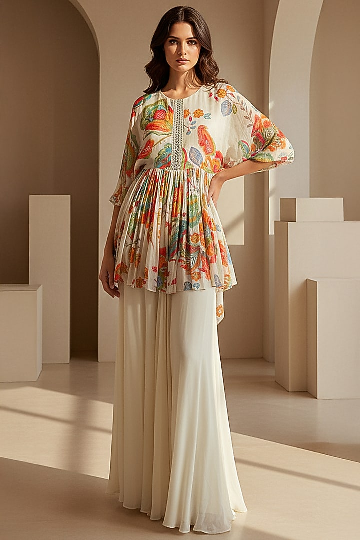 Ivory Georgette Sharara Set by Basanti - Kapde aur Koffee at Pernia's Pop Up Shop