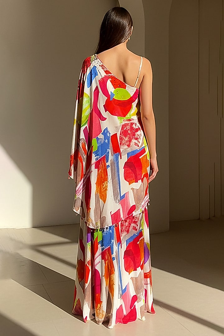 Ivory Crepe Printed & Embroidered Cape Set by Basanti - Kapde aur Koffee at Pernia's Pop Up Shop