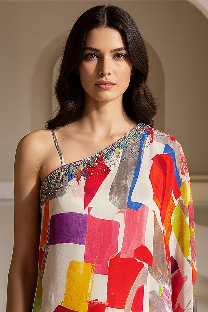 Ivory Crepe Printed & Embroidered Cape Set by Basanti - Kapde aur Koffee at Pernia's Pop Up Shop