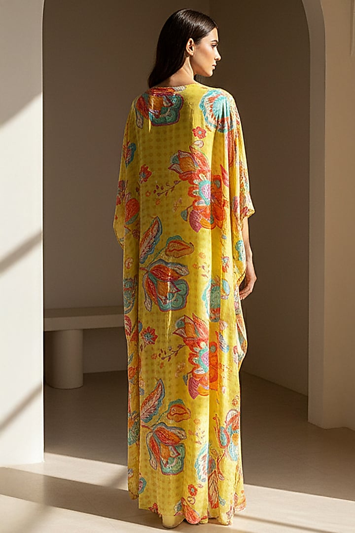 Lime Crepe Printed & Embroidered Cape Set by Basanti - Kapde aur Koffee at Pernia's Pop Up Shop