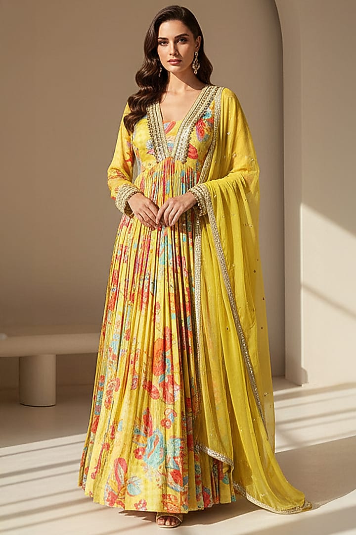 Lime Georgette Embellished Anarkali Set by Basanti - Kapde aur Koffee at Pernia's Pop Up Shop