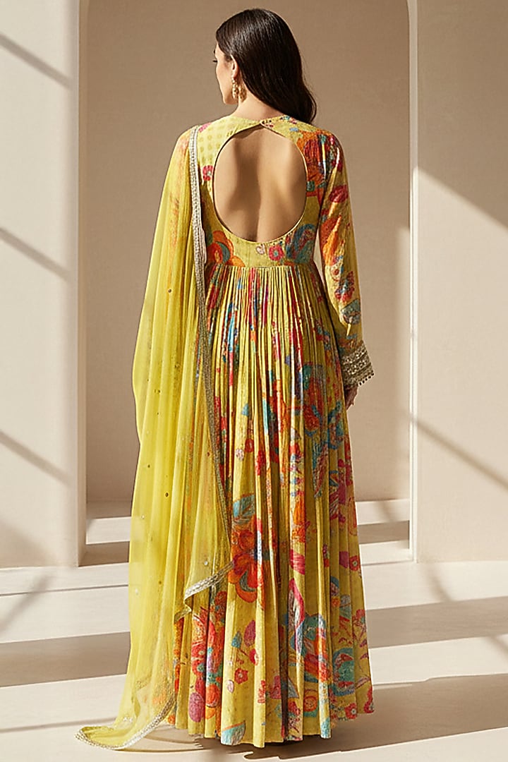 Lime Georgette Embellished Party Wear Anarkali Set by Basanti - Kapde aur Koffee at Pernia's Pop Up Shop