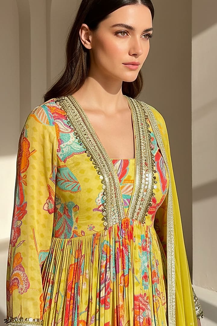 Lime Georgette Embellished Party Wear Anarkali Set by Basanti - Kapde aur Koffee at Pernia's Pop Up Shop