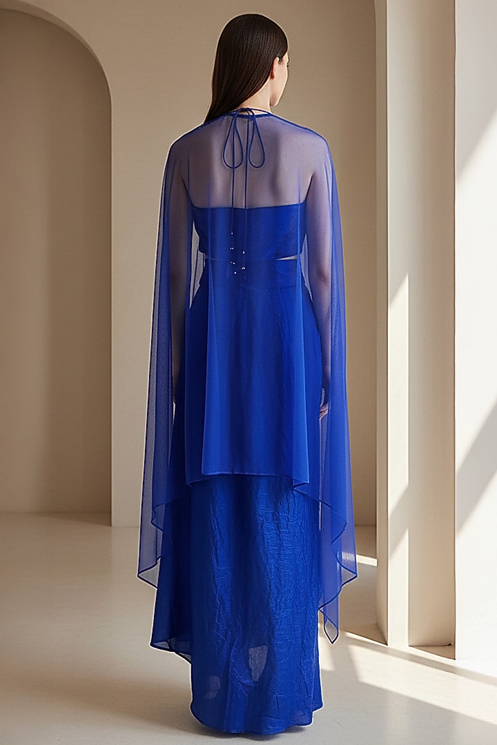 Blue Crushed Tissue Embroidered Cape Set by Basanti - Kapde aur Koffee at Pernia's Pop Up Shop