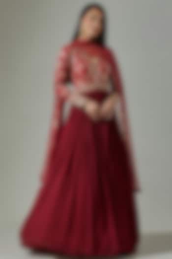Rust Banarasi & Georgette Embroidered Party Wear Anarkali Set by Basanti - Kapde aur Koffee at Pernia's Pop Up Shop