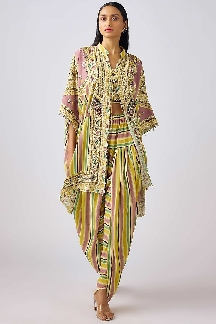 Multi-Colored Muslin Mirror Embellished Kaftan Set by Basanti - Kapde aur Koffee at Pernia's Pop Up Shop