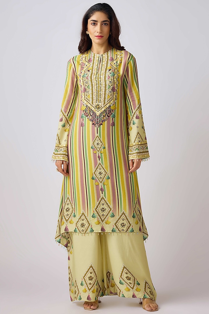 Multi-Colored Muslin Mirror Embellished Kurta Set by Basanti - Kapde aur Koffee at Pernia's Pop Up Shop