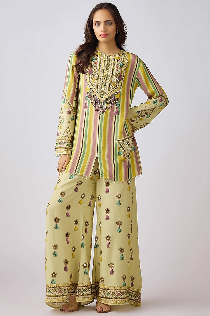 Multi-Colored Muslin Mirror Embellished Kurta Set by Basanti - Kapde aur Koffee at Pernia's Pop Up Shop