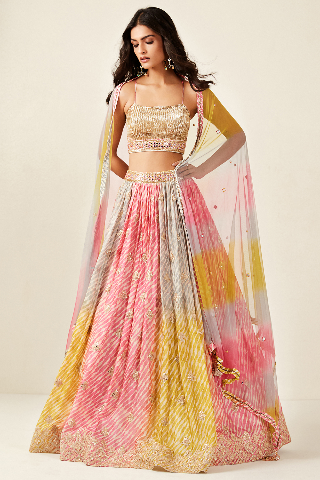 Multi-Colored Chinnon Tie-Dye Lehenga Set by Basanti - Kapde aur Koffee