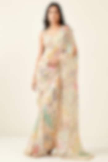 Multi-Colored Georgette Printed Saree Set by Basanti - Kapde aur Koffee at Pernia's Pop Up Shop